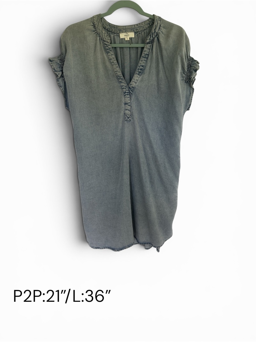 Relaxed Light Blue V-Neck Chambray Dress